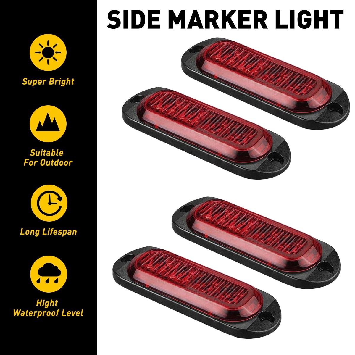 Universal 4PCS Red 4LED Oval Side Lights Clearance Indicator Lamps Marker US