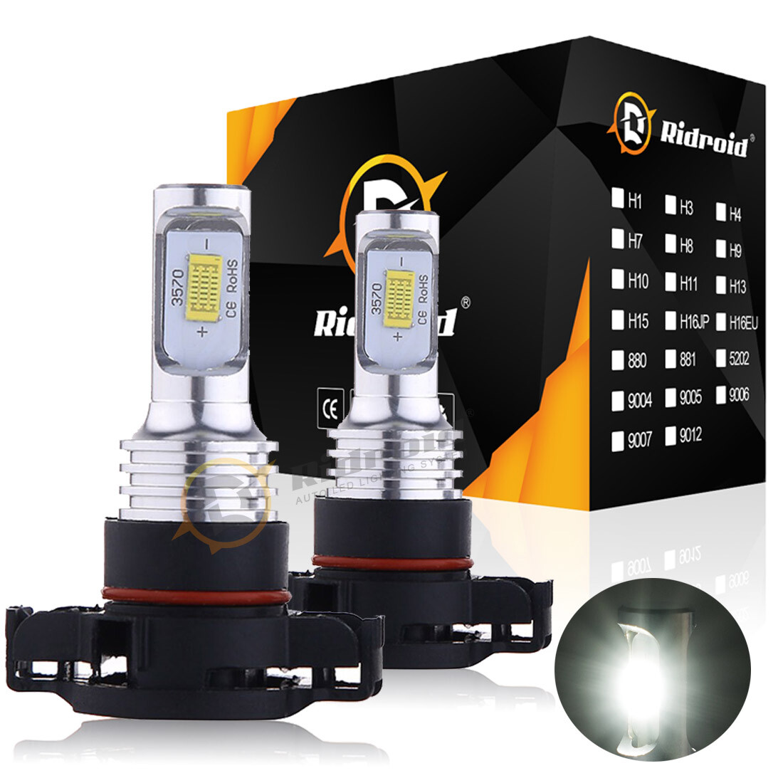 5202 H16 LED Fog Light Bulbs 6000K Xenon White 16000LM High Power Pair