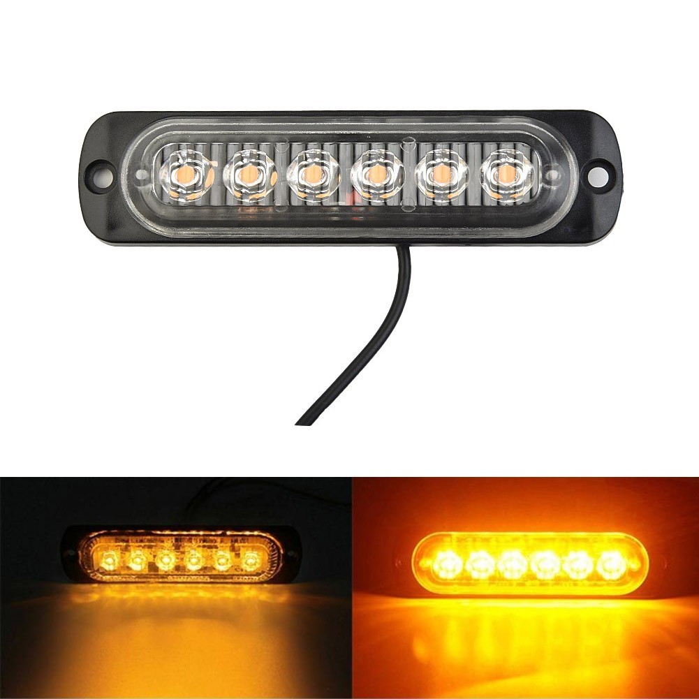 1PC DC 12-24V 18W Yellow 6 LED Bar Car Truck Van Strobe Flash-Light Lamp