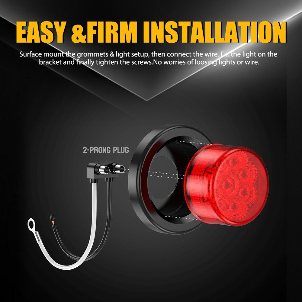 2″ Round 9 LED Clearance Side Marker Light W/ Black Grommet For Truck UTV1-5set