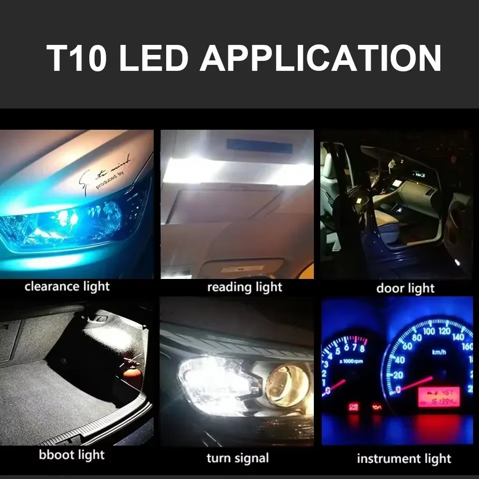 1pc W5W T10 LED Car Bulb 6000K White COB Glass Light for Headlights, License Pla