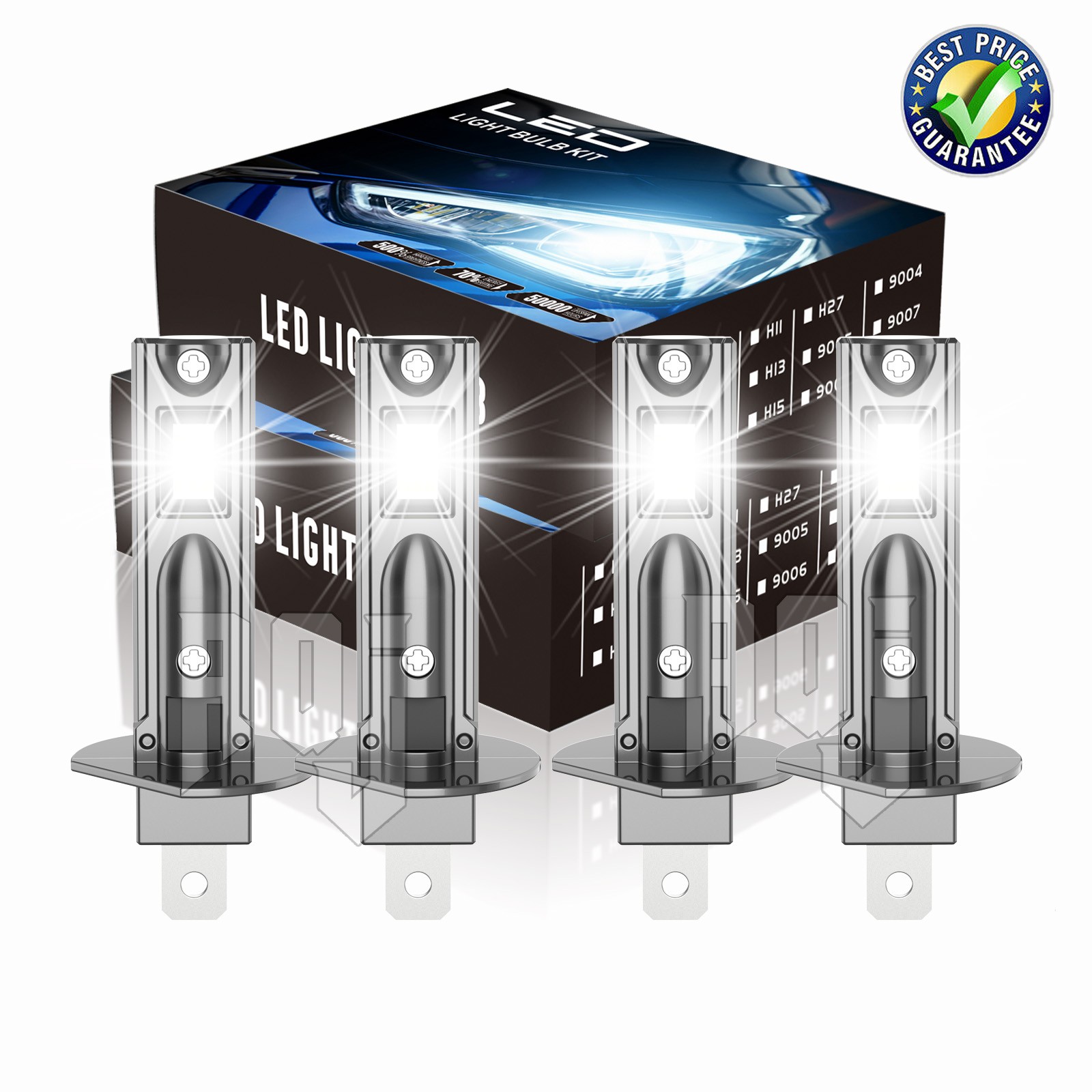 H1 H1 LED Headlight Super Bright Bulbs Kit 8000K White 330000LM High/Low Beam