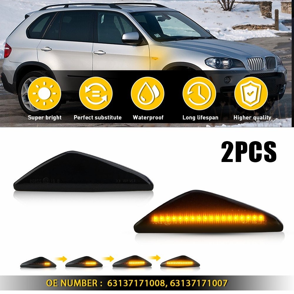 Dynamic Amber LED Side Marker Smoked Light Lens For BMW F25 X3 (06/2009-08/2017)