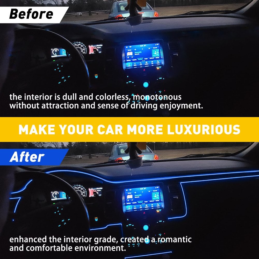 RGB LED Car Interior Fiber Optic Neon Strip Atmosphere Light Decor w/ Remote US