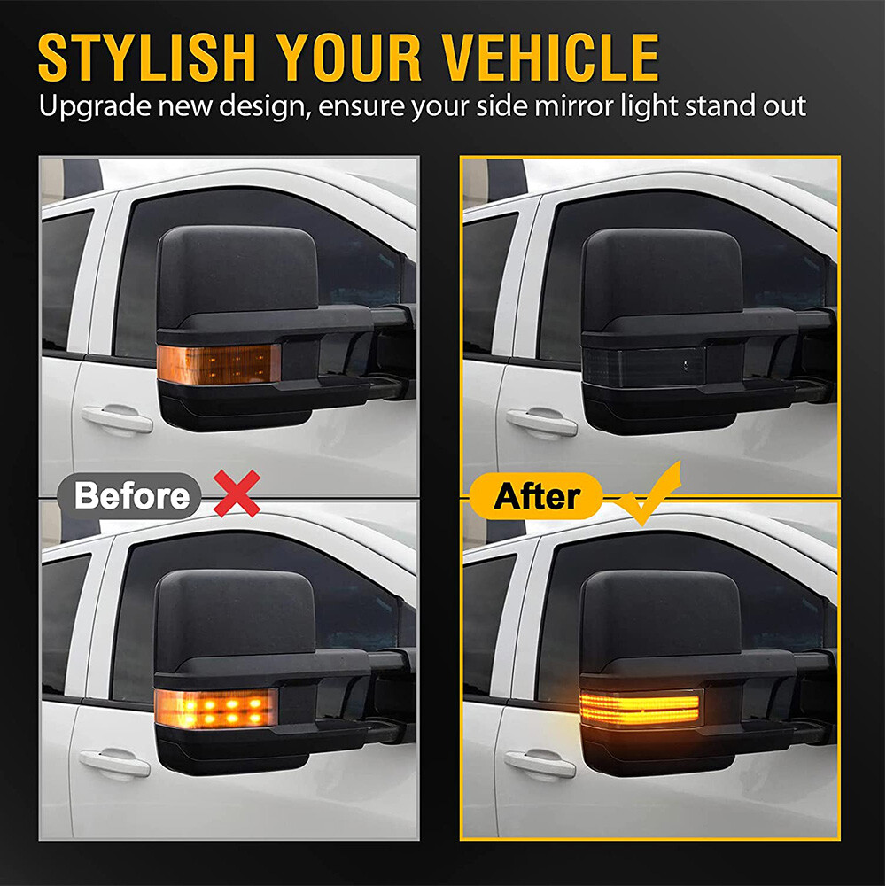 For Chevrolet Silverado GMC Sierra Dual-Row Amber LED Tow Mirror Marker Lights