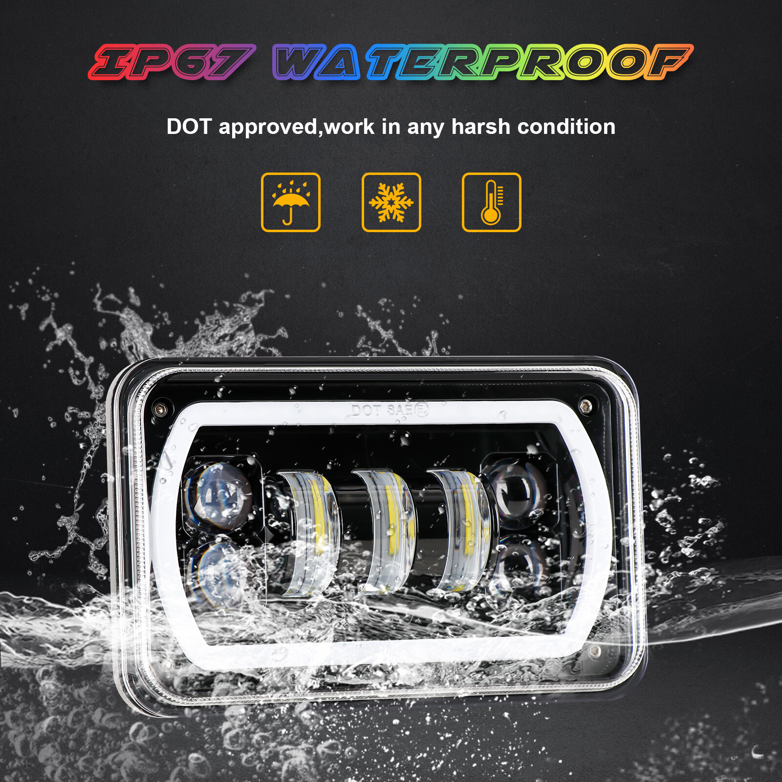4pc 4×6 RGB LED Headlights Hi/Lo DRL Lamp For Chevrolet Monte Carlo 80-88 Camaro