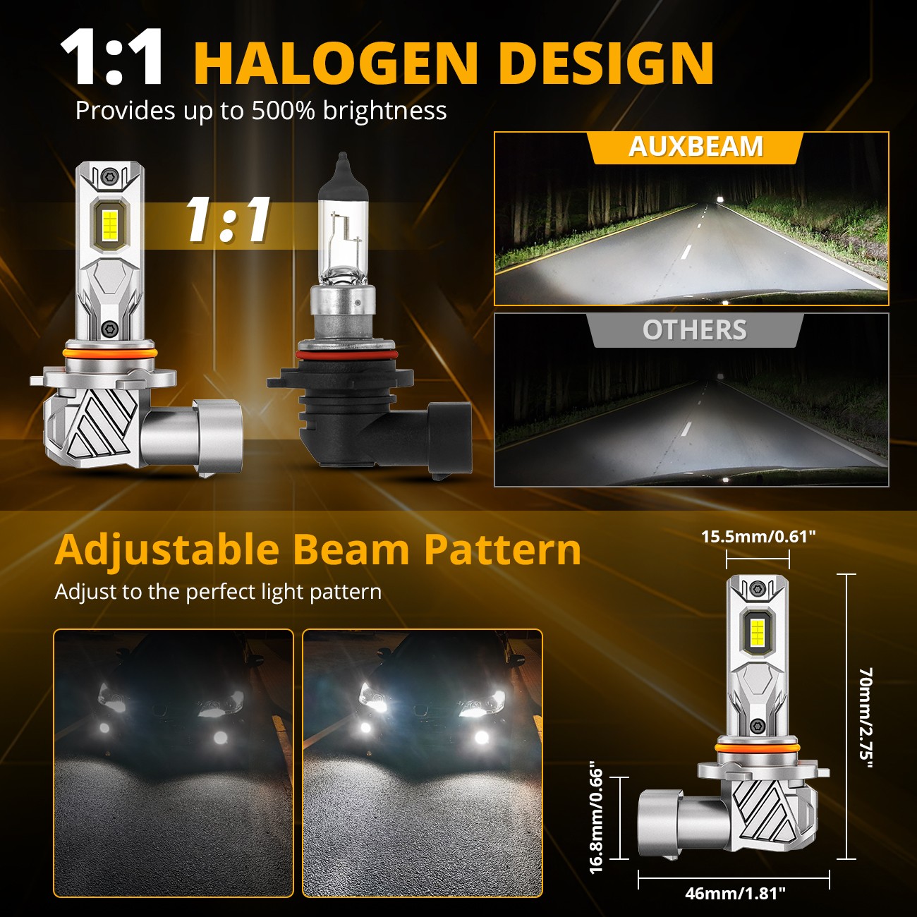 AUXBEAM 9005 HB3 LED High Beam Headlight Super Bright Bulb White 6500K 18000LM