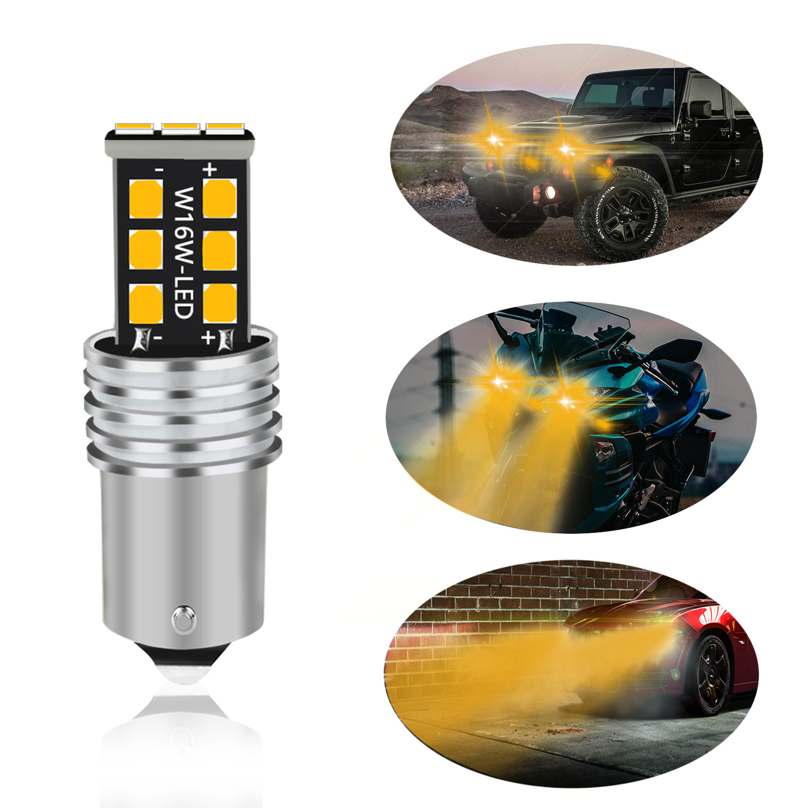 2x 1156 7506 LED Backup Reverse Light Bulbs 3000K Amber/Yellow Canbus