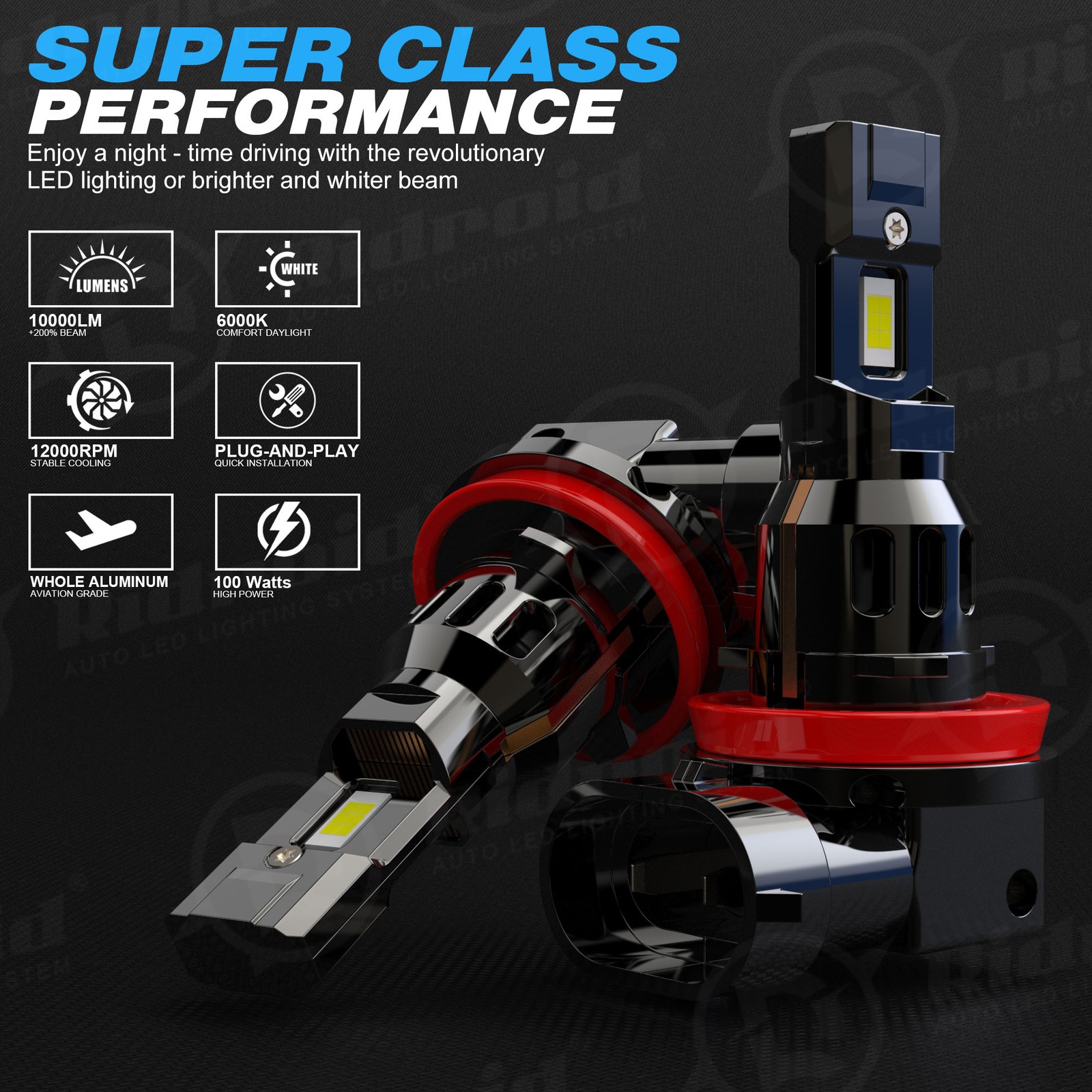 H11 9005 LED Headlight KIT Combo Bulbs 6500K High&Low Beam Super Bright White
