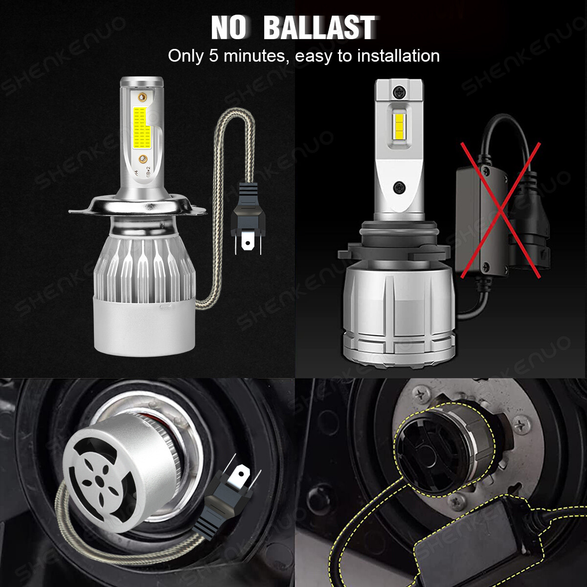2x H4 9003 Semi High Low Beam Projector LED Headlight Bulbs Conversion Kits