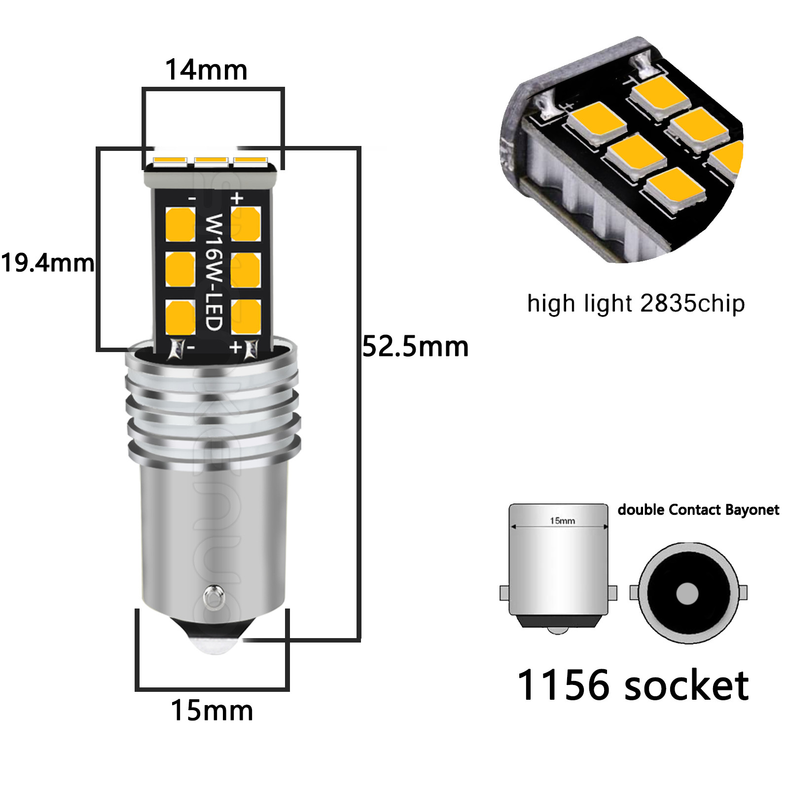 2x 1156 7506 LED Backup Reverse Light Bulbs 3000K Amber/Yellow Canbus