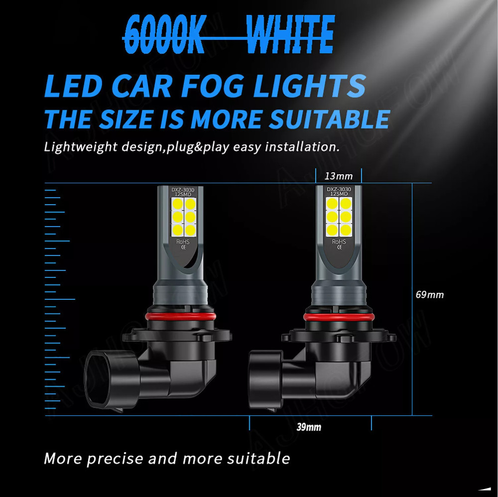 Super Bright Cool White 6500K 100W 10000LM 2x H10/9145/9140 LED Fog Light Bulbs