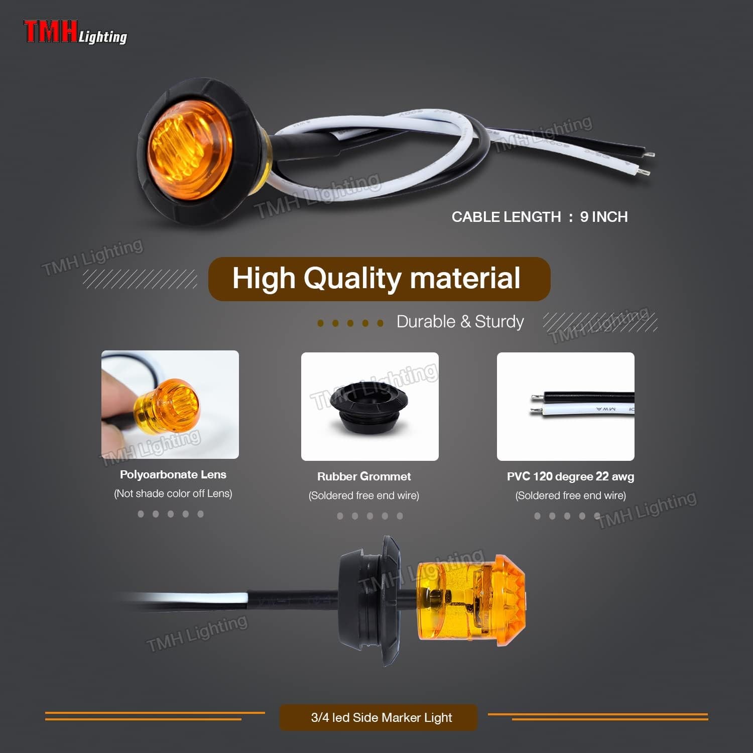 50 pcs 3/4 Inch Mount Amber 3 LED Mini Round Trailer Side 50pcs