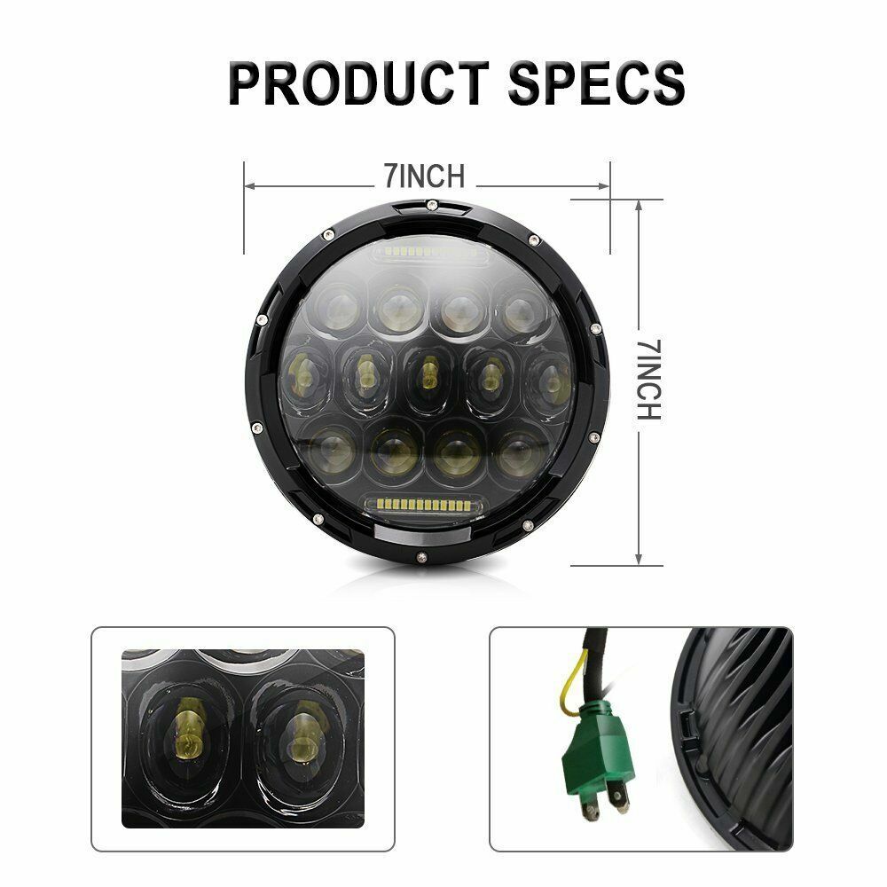 300W Pair 7 inch Round LED Headlight Hi/Lo DRL for Jeep Wrangler JK LJ TJ CJ DOT