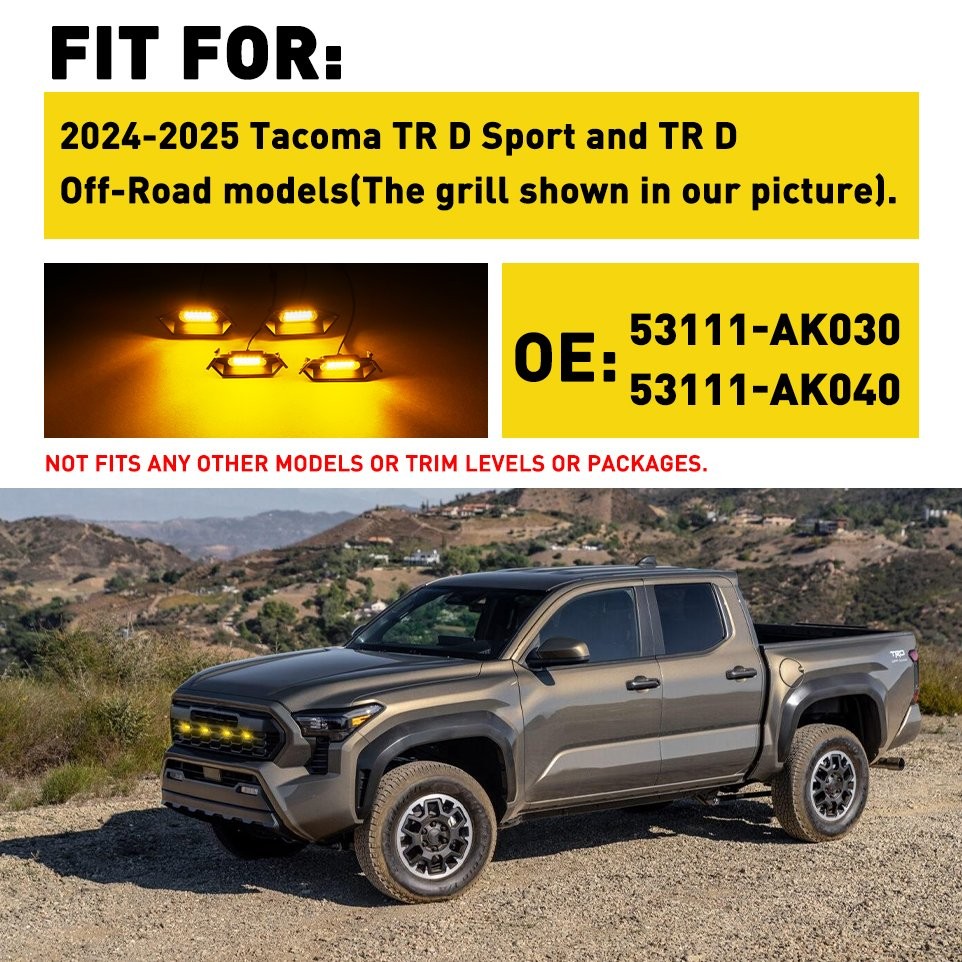 Amber LED Grille Light for 2024-25 Toyota Tacoma TR D Off Road/Sport Accessories