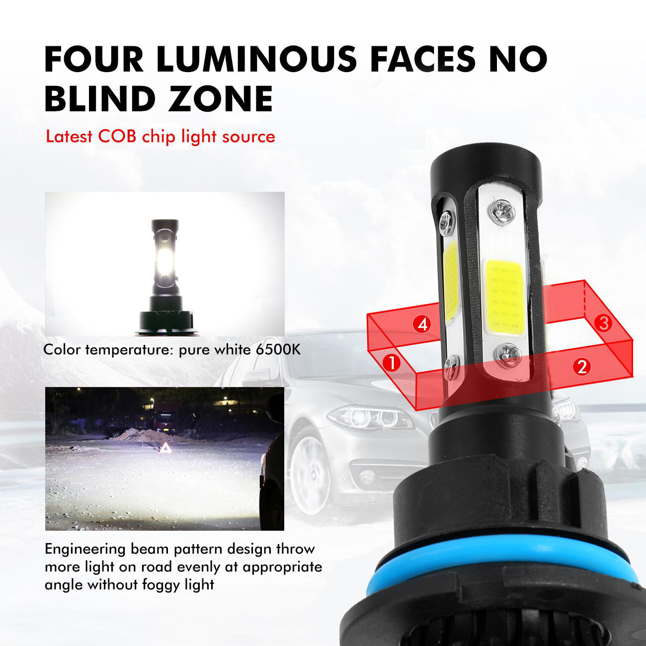 4-sides 9004 LED Headlight Bulb High Low Beam 6500K 2600000LM White Super Bright