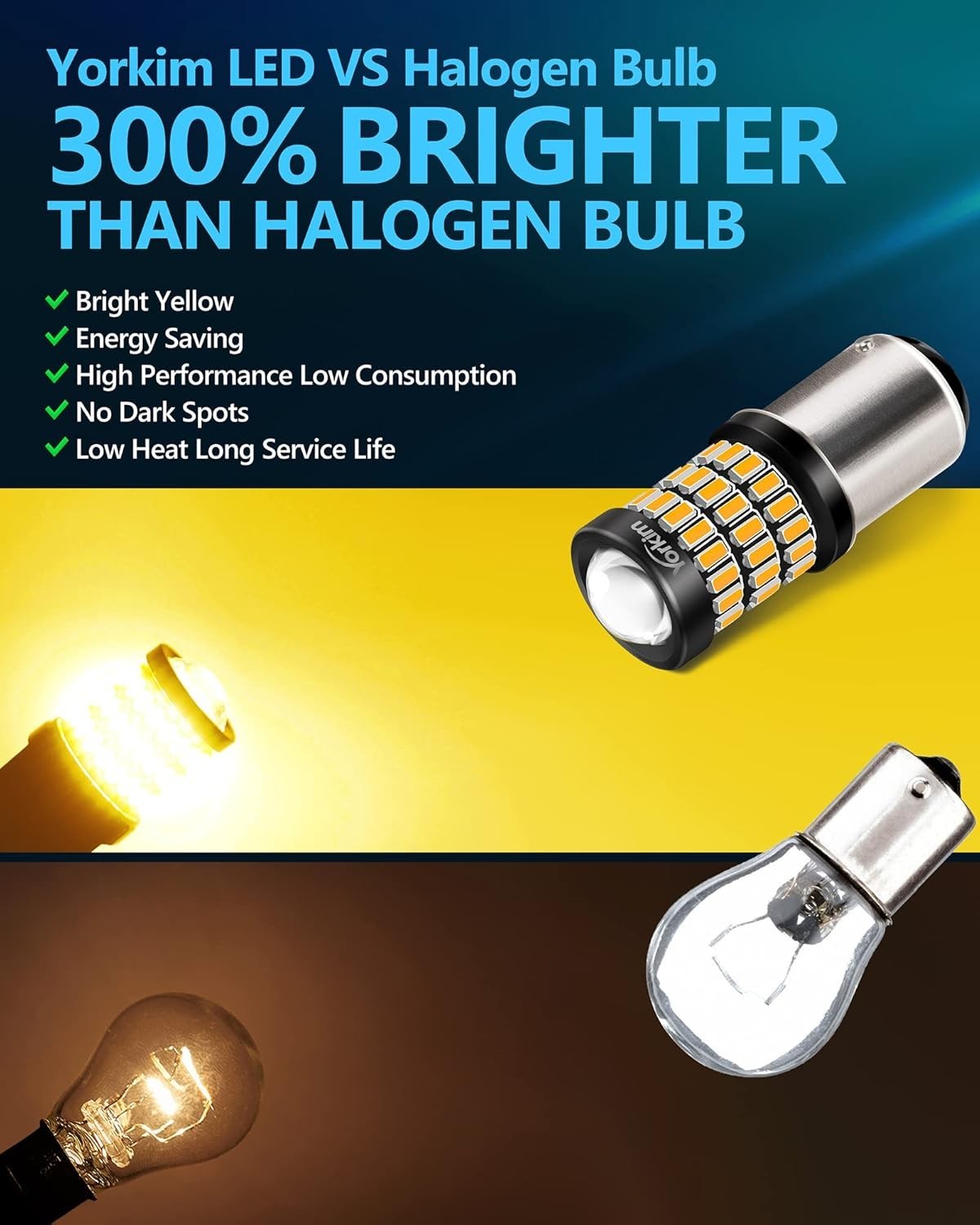 Bright Amber 1157 LED Bulbs, 400% Brighter Replacement for Turn Signals – 2 Pack