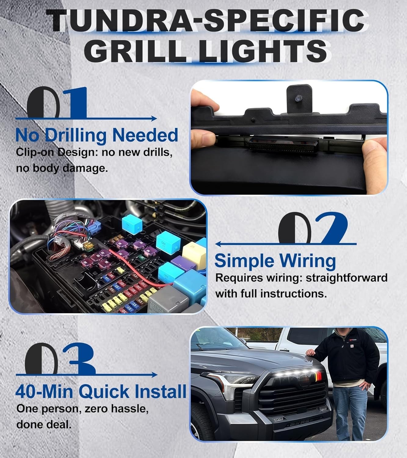 Direct-Snap LED Grill Lights for 2022-2026 Toyota Tundra 3rd Gen Accessories