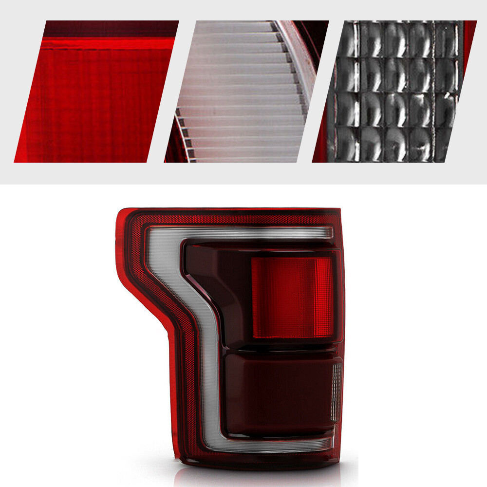 For 2017-2020 Ford F-150 LED Tail Light w/ Blind Spot Smoke Red lens Pair