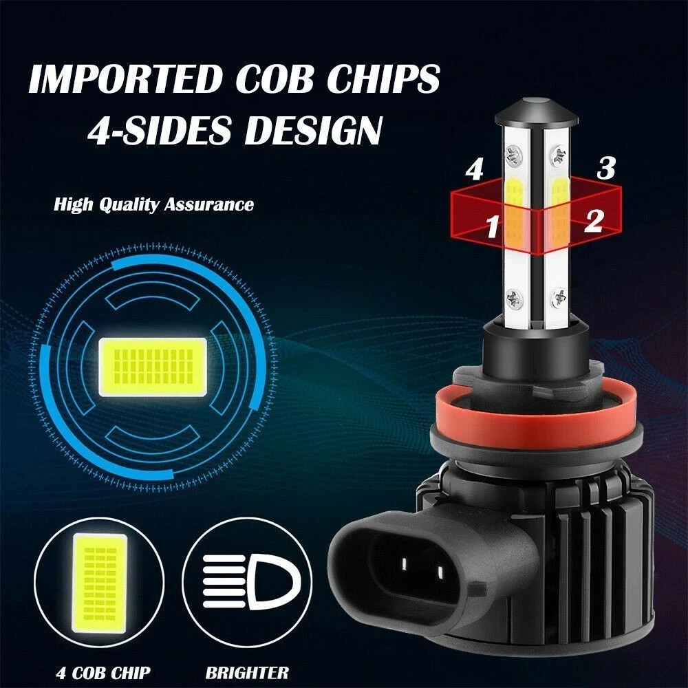 4-Sides H11/H9/H8 LED Headlight High/Low Beam Bulbs Super Bright 6500K 3600000LM