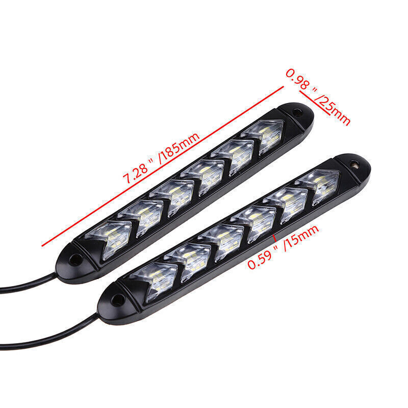 2x Flowing LED Light Strip Arrow Flasher DRL Turn Signal Lamp Bar Universal PAIR