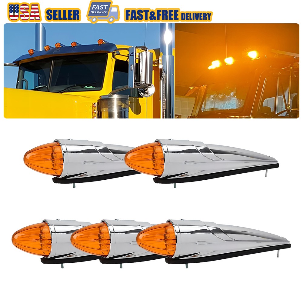 5x Amber 17-LED Torpedo Cab Marker Roof Light For Peterbilt Kenworth Mack trucks