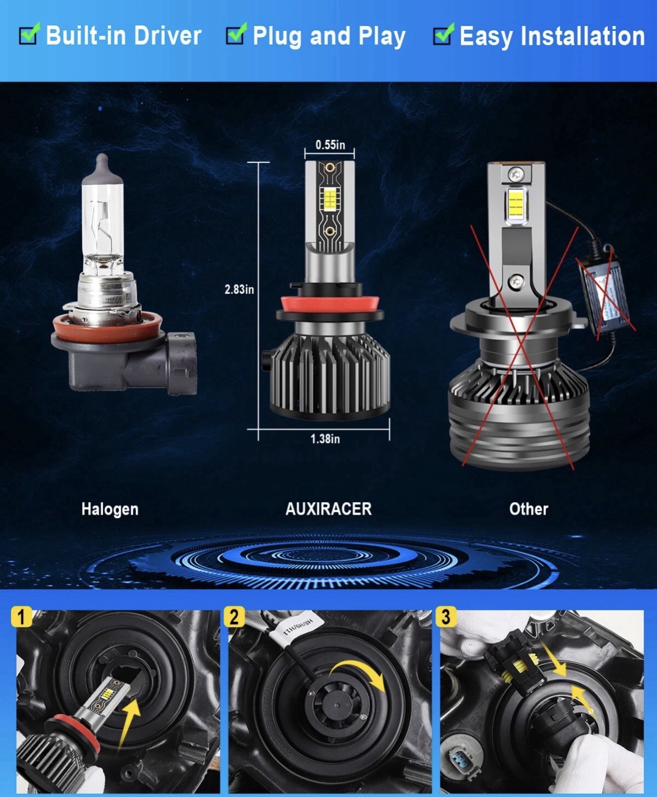 4 Pack 9005 H11 LED Headlight 200W Bright Bulb 6000K White 72000LM High Low Beam