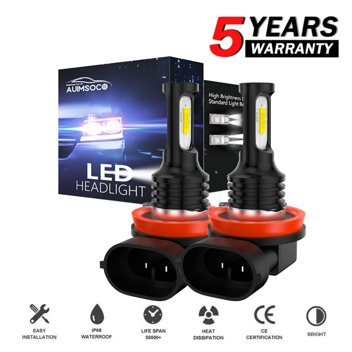 H11 H8 LED Headlight Super Bright Bulbs 1000K White Kit 360000LM HIGH/LOW