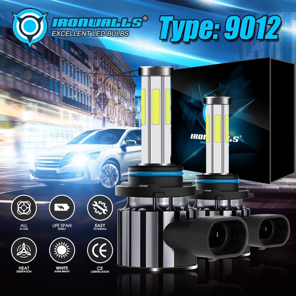 IRONWALLS 6sides 9012 HIR2 LED Headlight Bulbs Hi/Lo Beam Super Bright 1000000LM