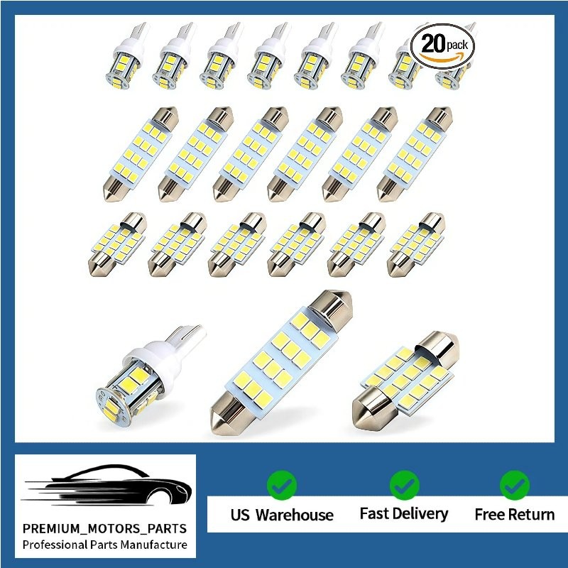 20x LED Interior Lights Bulbs Kit Car Trunk Dome License Plate Lamps 6000K