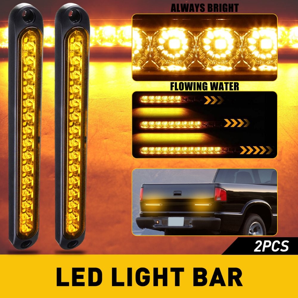 2X Amber 15 LED Flowing Turn Signal Brake Rear Stop Tail Light Bar Trailer Truck