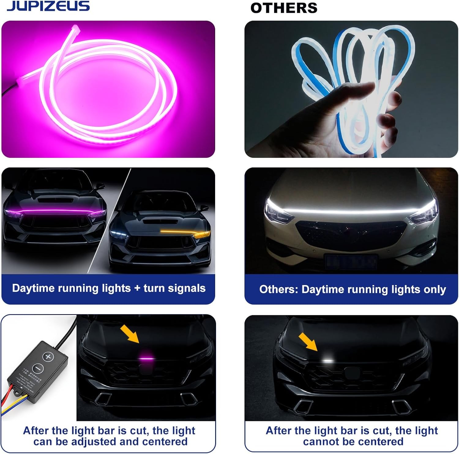 For 2M Flexible Dual Tone Pink Yellow Day Running Light