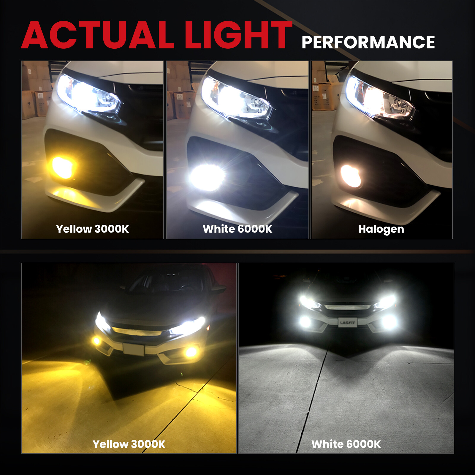 Lasfit Switchback LED Fog Light Bulbs 9145 9140 H10 Amber 3000K White 6000K 2x