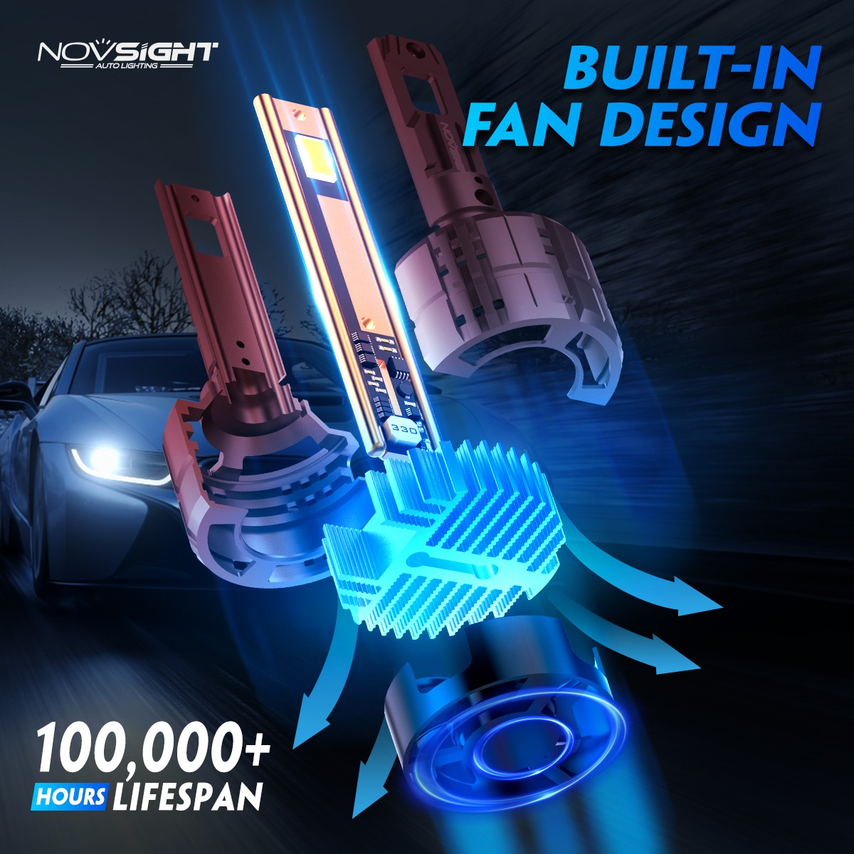 NOVSIGHT 200W 40000LM H7 LED Headlight Bulbs Kit High Low Beam Light 6500K White