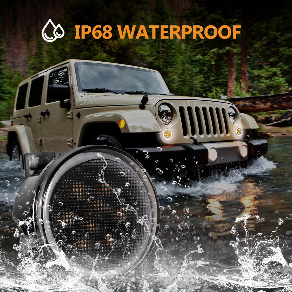 LED Amber Turn Signal Light with Smoke Lens Ring DRL For Jeep Wrangler JK 07-18
