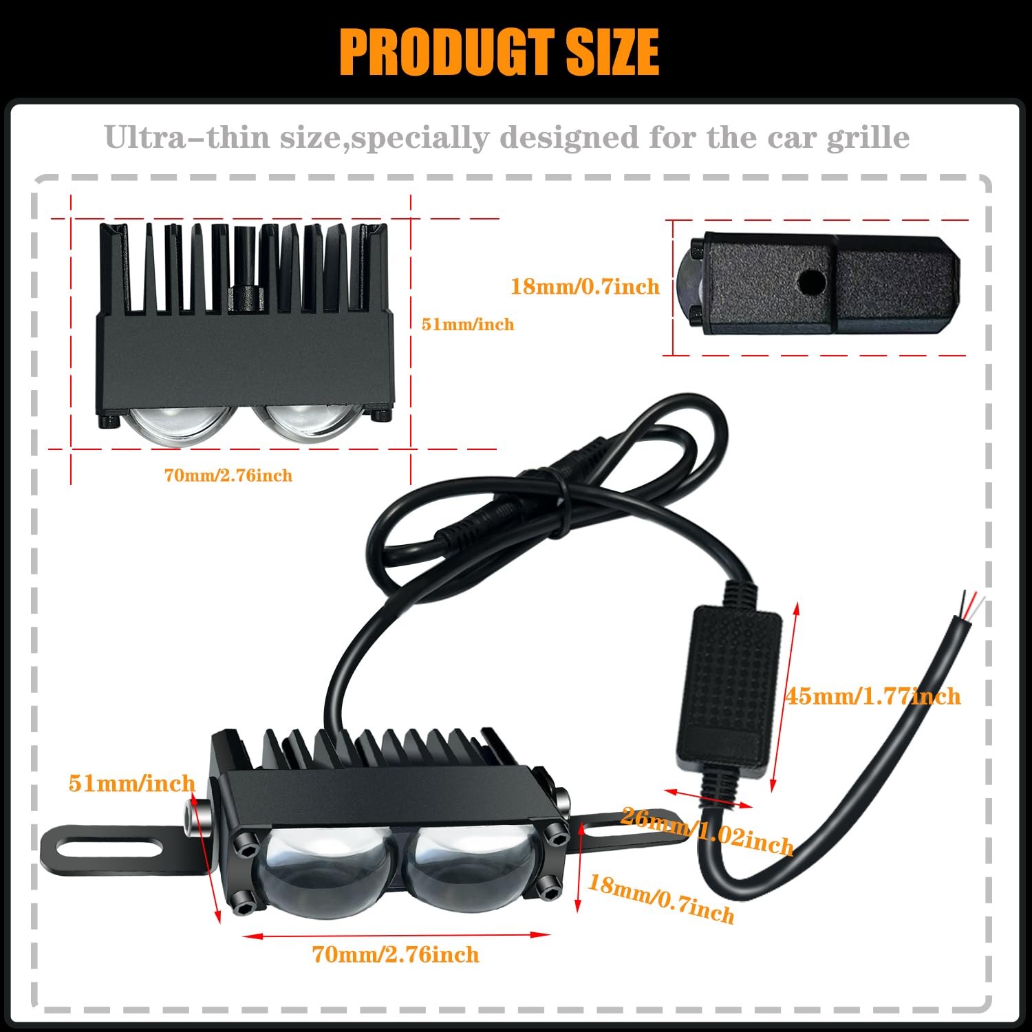 2 PCS Car Grille Light 2.7 Inch Mini Motorcycle Spotlight Fog DC12/24V SUV