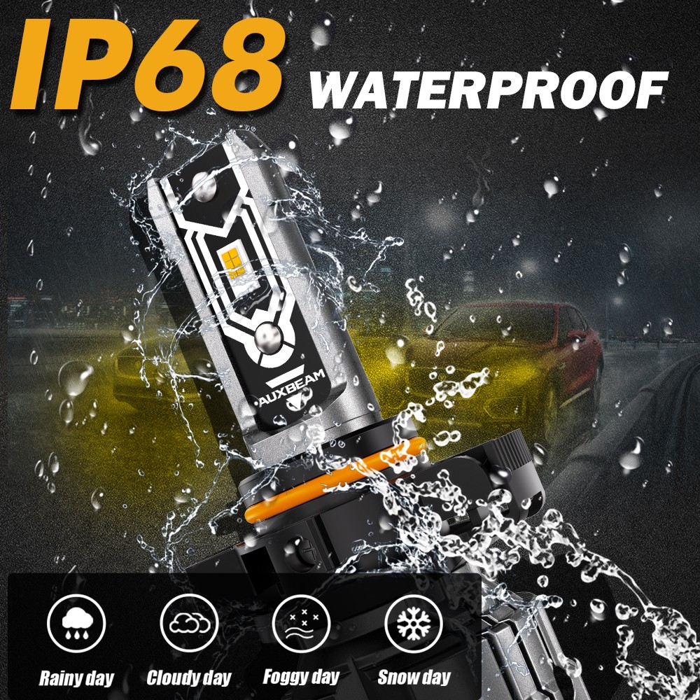 AUXBEAM H16 5202 LED Headlight Fog Light Bulbs 3000K Yellow Fanless 1:1 Wireless