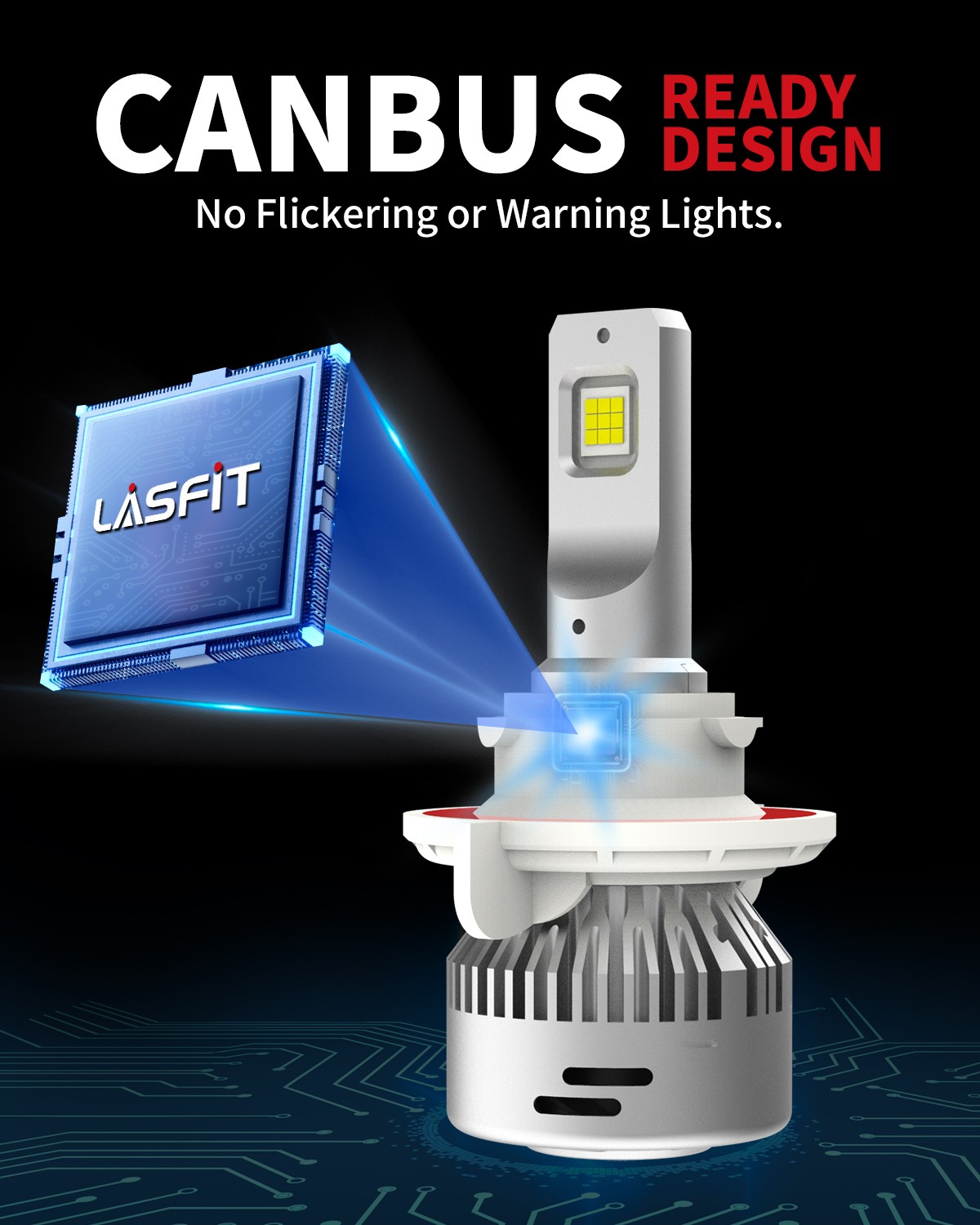 LASFIT H13 LED Headlights Bulb High Low Beam Cool White 6000LM Ultra Bright Lamp