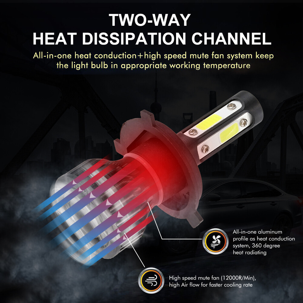 4-sides 9003 H4 HB2 LED Headlight Conversion High Low Beam 6500K 1500000LM Bulbs