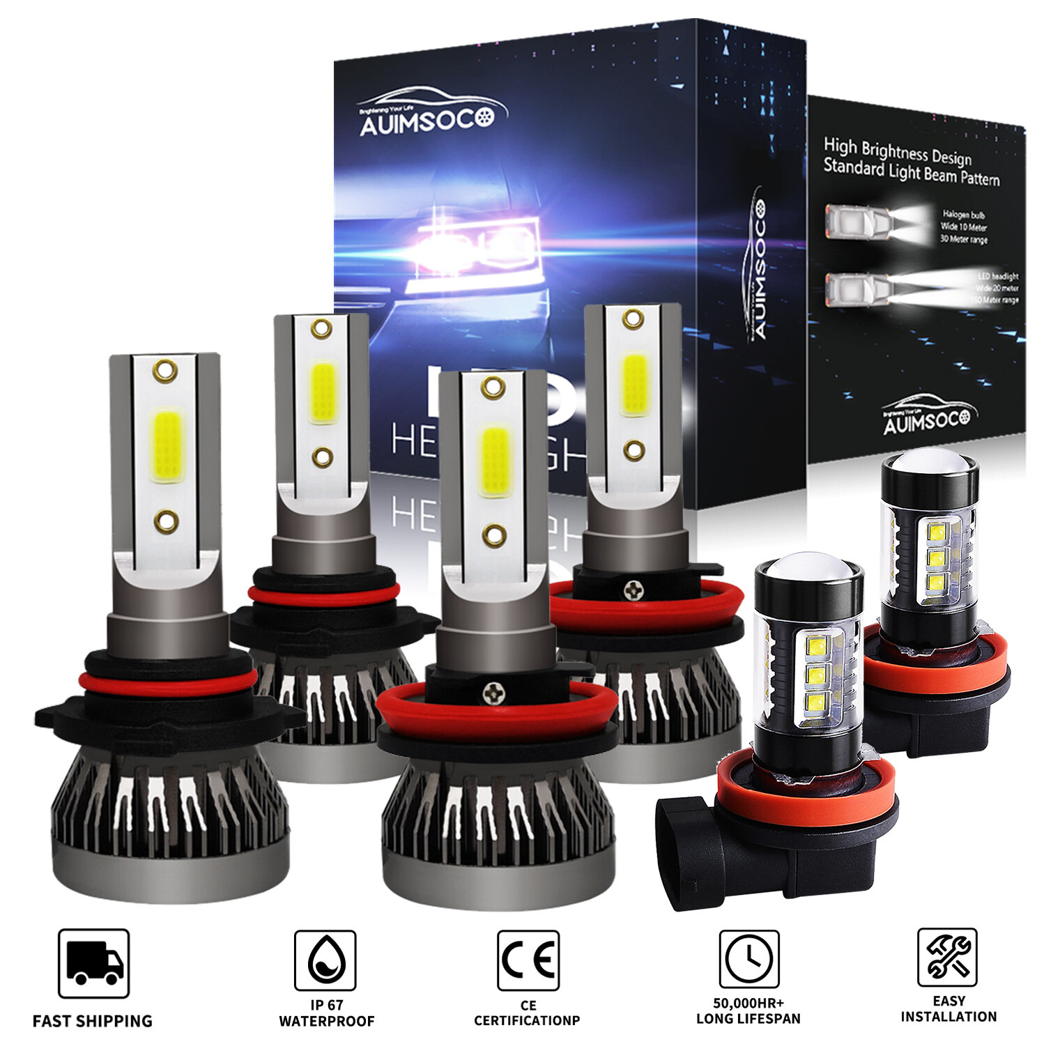 For Honda Civic 2016 2017-2019 2020 – 6x LED Headlight Hi Lo Beam + Fog Bulbs BY