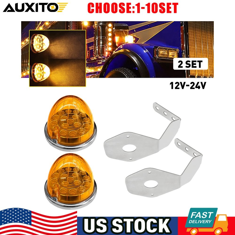Amber Watermelon LED Clearance Marker Side Lights with Mount Brackets 4-40X
