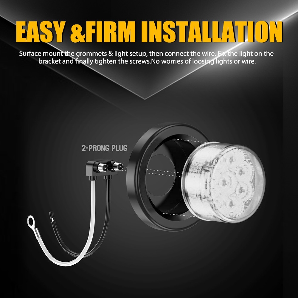 White 2″ DOT Inch Round LED Side Marker Clearance Lights with Grommet 12V 5-25X