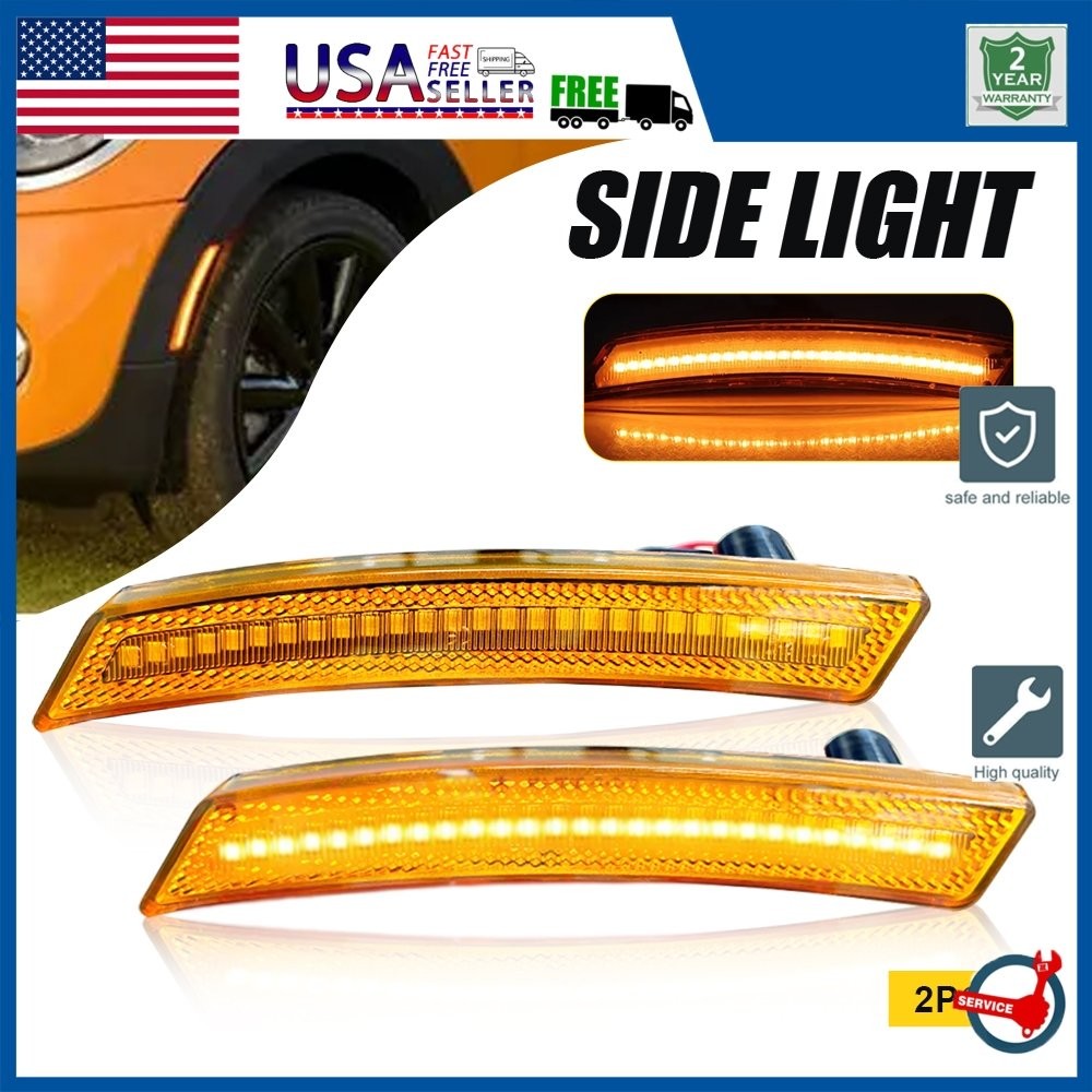2/4x Amber Yellow Lens Front LED Side Marker Signal Lights For 07-14 MINI Cooper