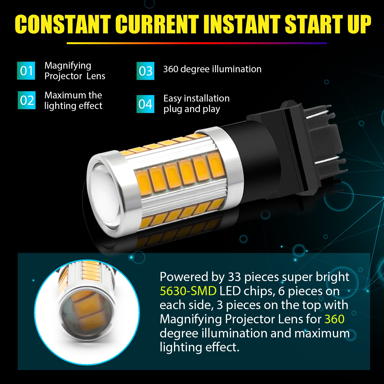 3000K Amber LED 3157 3156 Turn Signal Side Marker Light Bulbs Replacement 2PCS