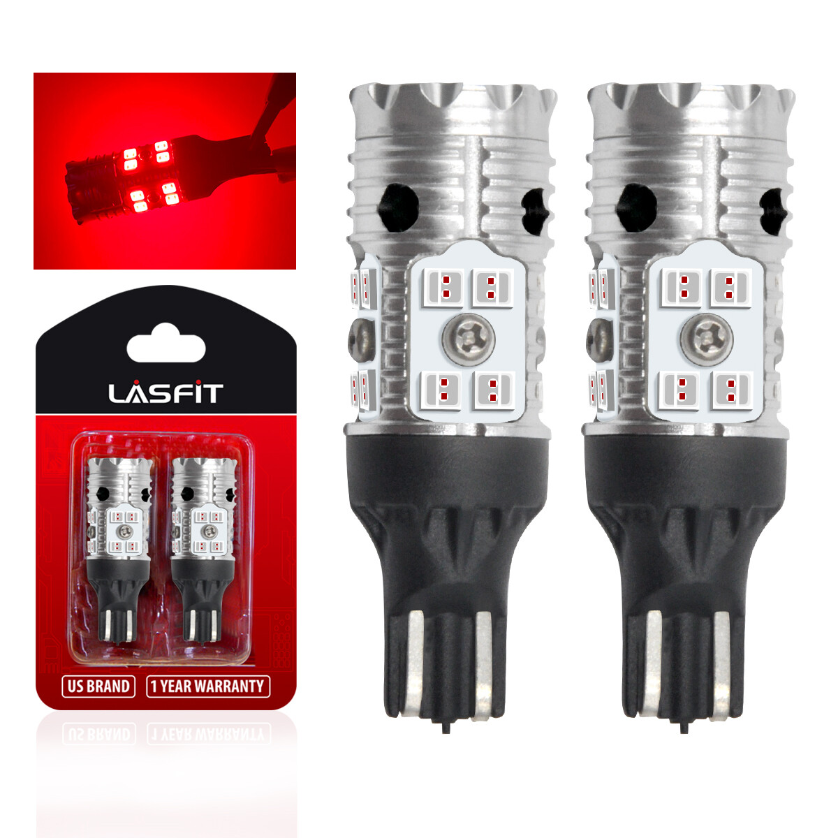 Lasfit 921 912 LED Rear Turn Signal Blinker Light Bulbs Canbus Error Free Red 2X