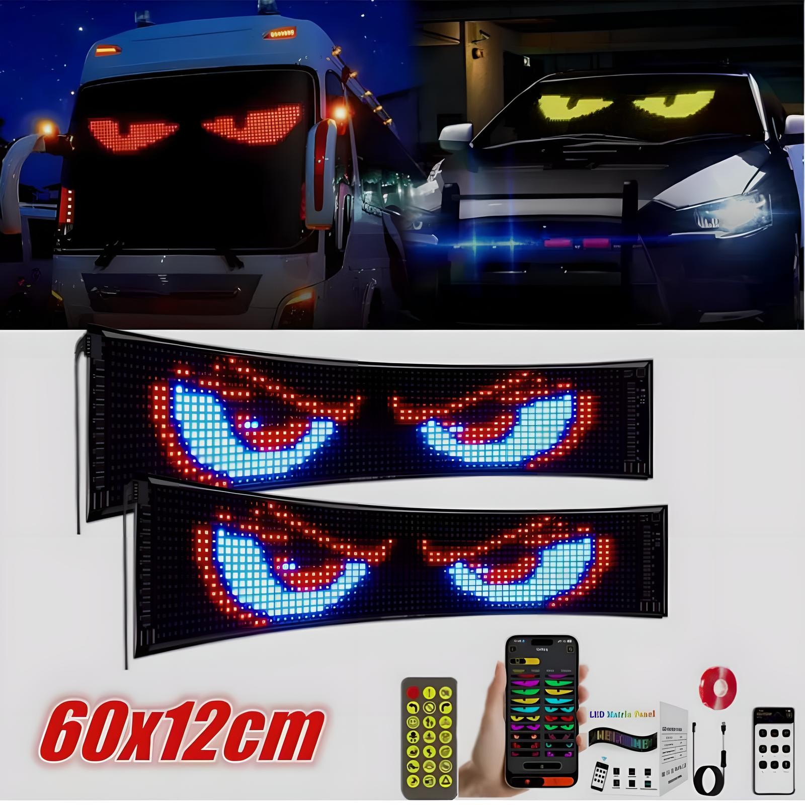2Pcs 24″Truck Windshield Devil Eyes Light Soft Screen Cars Remote Smart Eye Lamp