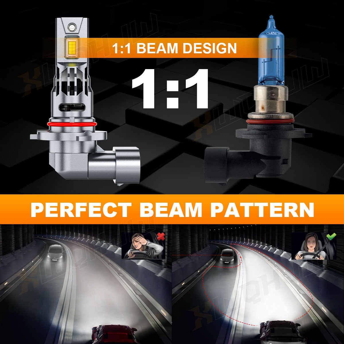 9005 H7 Combo Front LED Headlights Bulbs Kit High Low Beam 6000K White 4pcs