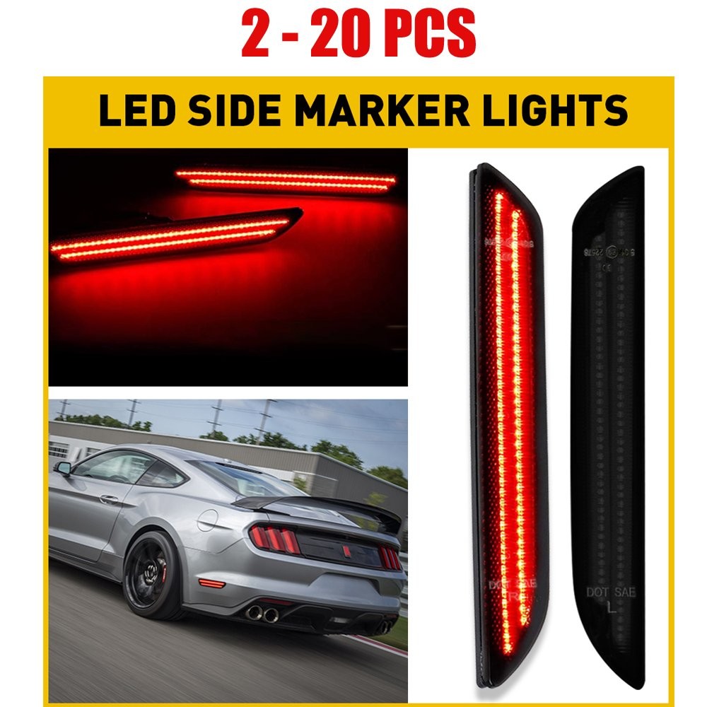 2-20 Smoke Lens LED Side Marker Signal Red Light For 2015-2022 Ford Mustang Rear