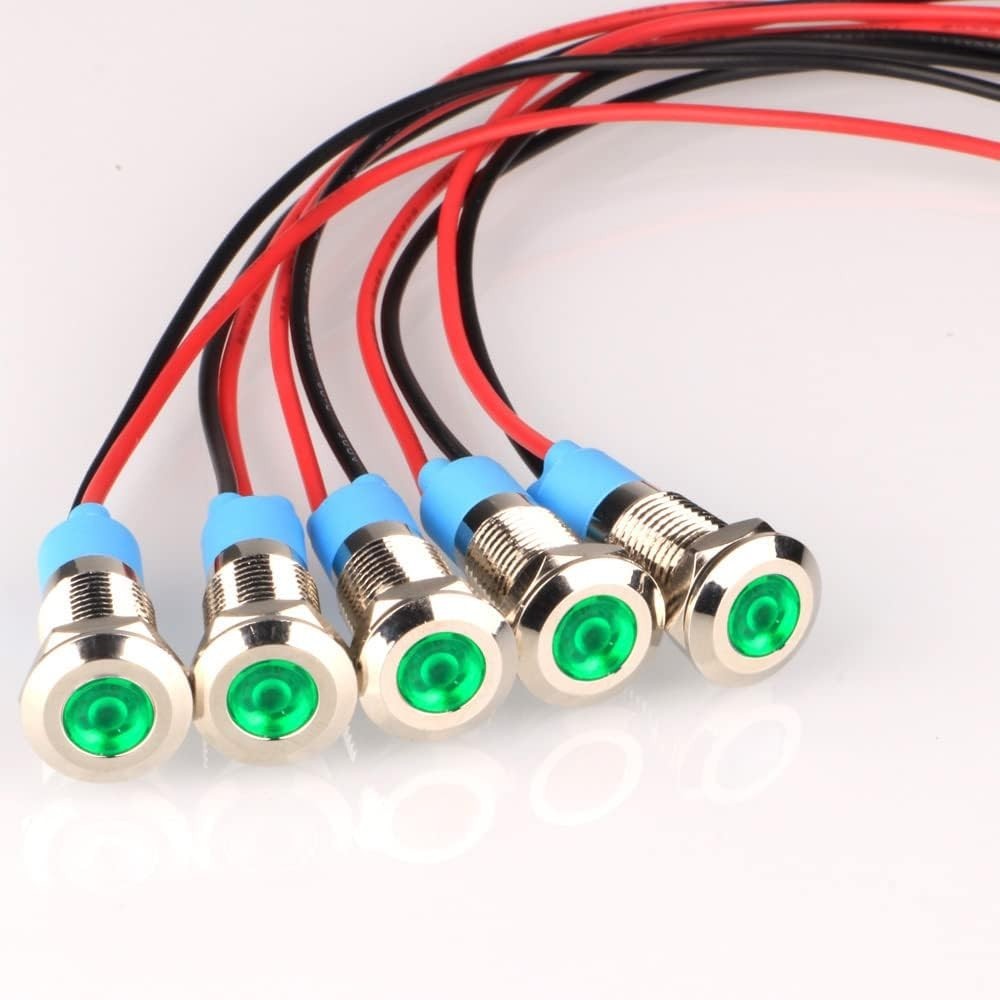 Stylish Green LED 8mm Indicator Lights – 5pcs Pack for Durable Use AC/DC 12-24V