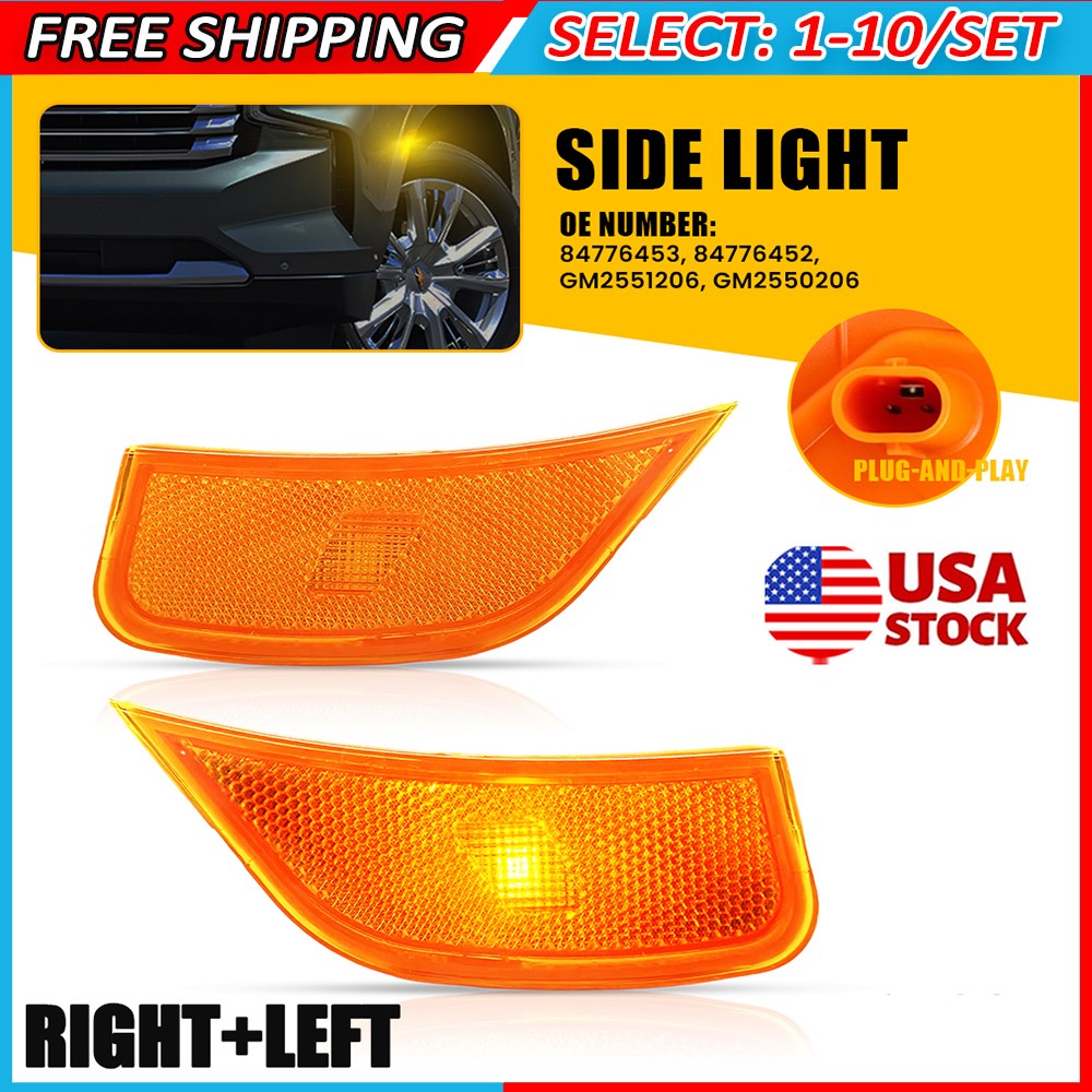 2-20x Amber LED Side Marker Lights For GMC Yukon XL Chevy Tahoe Suburban RH LH
